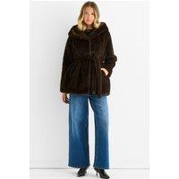 Gini London Women's Chocolate Premium Contrast Lapel Hood Animal Faux Fur Jacket | Size: Medium/Large