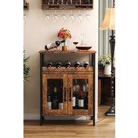 Living and Home Wooden Wine Bar Cabinet with Wine Rack and Stemware Holders in Grey