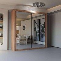 Sliding Wardrobes 4U Double Mirror Sliding Wardrobe With LED Light W150cm x H217cm x D62cm in Walnut