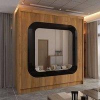 Sliding Wardrobes 4U Chenai Sliding Door Wardrobe with Mirror Glass Design W150cm x H217cm in Walnut