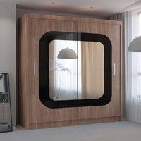 MN Furniture Wardrobe with Sliding Door-Mirror & LED Light 150cmx217cm in Walnut | Size: 150 cmx217 cm
