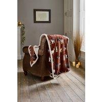 Deyongs Mixed Kitties Brick Red Throw, Cute Cat Print Flannel & Sherpa Back 140x180cm | Size: 140 cm x 180 cm