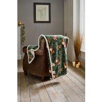 Deyongs Luxury Soft Cosy Warm Fleece Sherpa Large Throw Woodland Wildlife Wine 140x180cm in Green | Size: 140 cm x 180 cm