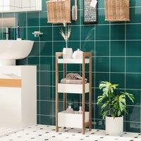 HOMCOM 3 Tier Shelf Storage Bamboo Cupboard Standing Unit Rack Organizer in White