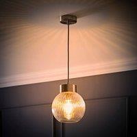 ValueLights Maddison Ribbed Glass Shade Metallic Cap Ceiling Pendant Light & Bulb in Silver