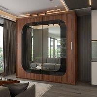 Sliding Wardrobes 4U Modern Double Door Sliding Wardrobe With LED Light W150cm x H217cm in Walnut