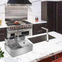 Kelvenix 20L Commercial Electric Deep Fryer Chip Pan Basket Stainless Steel in Silver