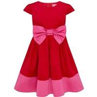 HOLLY HASTIE Girl's Paris Bow Satin Party Dress, Red & Pink | Size: 3-4 Years