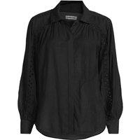 Lands' End Women's Long Sleeve Voile & Lace Shirred Shirt in Black | Size: 16-18