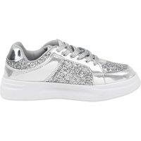 MODISHION Women's Sparkly Lace-Up Fashion Trainers in Silver | Size: 4.5