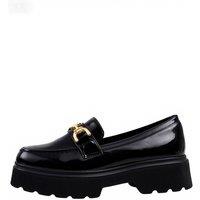 MODISHION Women's Glossy Loafer Shoes with Gold Chain Detail in Black | Size: 7