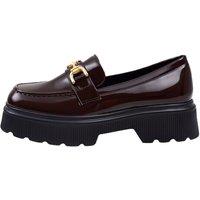 MODISHION Women's Glossy Loafer Shoes with Gold Chain Detail in Brown | Size: 7