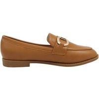 MODISHION Women's Elegant PU Loafers with Crystal Buckle Detail in Camel | Size: 6.5