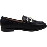 MODISHION Women's Elegant PU Loafers with Crystal Buckle Detail in Black | Size: 4.5