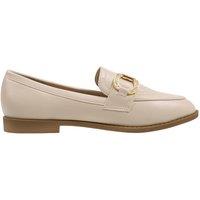MODISHION Women's Elegant PU Loafers with Crystal Buckle Detail in Beige | Size: 7