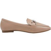 MODISHION Women's Chic PU Loafers with Silver Chain Detail in Nude | Size: 6.5