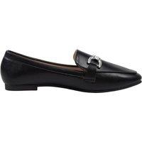 MODISHION Women's Chic PU Loafers with Silver Chain Detail in Black | Size: 7