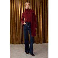 WOVCOR Women's Button Detailed High Waist Wide Leg Comfort Jeans in Navy | Size: 14