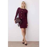 WOVCOR Women's 2-Piece Soft Texture Knit Cardigan & Skirt Set in Burgundy | Size: Small