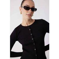 WOVCOR Women's Mercerized Look Ribbed Knit Cardigan in Black | Size: Small