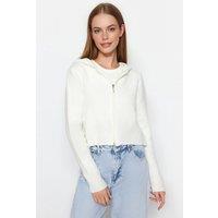 WOVCOR Women's Cropped Hooded Knit Zip Cardigan in White | Size: Medium