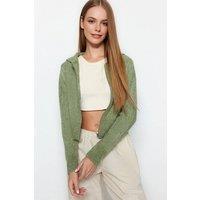 WOVCOR Women's Cropped Hooded Knit Zip Cardigan in Mint | Size: Medium
