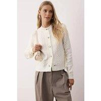 WOVCOR Women's Soft Textured Knit Cardigan Button Detail in White | Size: Small