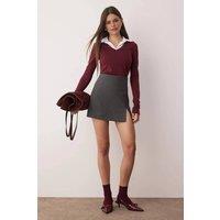 WOVCOR Women's Woven Shirt Collar Knit Blouse With Stretch Detail in Burgundy | Size: Small