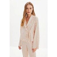 WOVCOR Women's 2-Piece Heart Print Viscose Woven Pajama Set with Tie Detail in Pale Pink | Size: 8