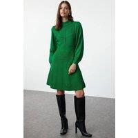 WOVCOR Women's Mini Lace Knit Dress With High Neck Detail in Green | Size: Large