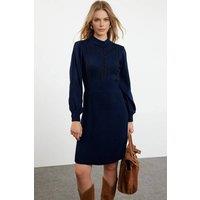 WOVCOR Women's Mini Lace Knit Dress With High Neck Detail in Navy | Size: Large