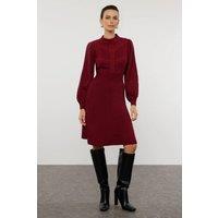 WOVCOR Women's Mini Lace Knit Dress With High Neck Detail in Burgundy | Size: Large