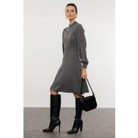 WOVCOR Women's Mini Lace Knit Dress With High Neck Detail in Grey | Size: Small