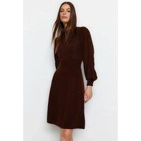 WOVCOR Women's Mini Lace Knit Dress With High Neck Detail in Brown | Size: Medium