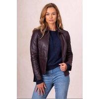 Lakeland Leather Women's 'Fairnam' Collared Leather Jacket in Burgundy | Size: 14