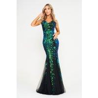 LuvForever Fashion Women's Seren - Green Mesh Sequin Maxi Dress | Size: 14