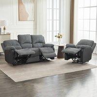 FURNITURE ONE Electric Reclining Sofa Set, Corduroy Fabric - 1+3 Sofa Set in Grey | Size: 1 Pack