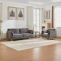 FURNITURE ONE Velvet Upholstered Sectional Sofa Set-1+3 Set in Grey | Size: 1 Pack