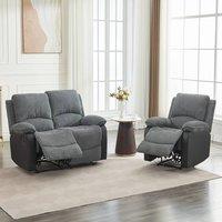 FURNITURE ONE Manual Reclining Sofa Set, Corduroy Fabric - 1+2 Sofa Set in Grey | Size: 1 Pack