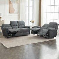 FURNITURE ONE Manual Reclining Sofa Set, Corduroy Fabric - 2+3 Sofa Set in Grey | Size: 1 Pack
