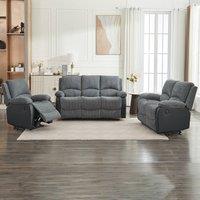 FURNITURE ONE Electric Reclining Sofa Set, Corduroy Fabric - 1+2+3 Sofa Set in Grey | Size: 1 Pack