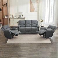 FURNITURE ONE Electric Reclining Sofa Set, Corduroy Fabric - 1+1+3 Sofa Set in Grey | Size: 1 Pack