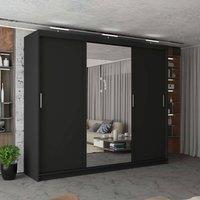 MN Furniture Modern 3 Door Sliding Wardrobe with LED, Mirror & Drawers 250cm in Black