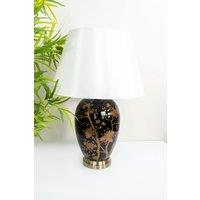 Downton Interiors Black Gold Ceramic Table Lamp with Plain Shade (G2105 Plain) | Size: Large