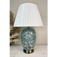 Downton Interiors Green Blossom Ceramic Table Lamp with Pleated Shade (G2122 Pleated) | Size: Large