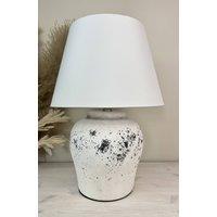 Downton Interiors White Distressed Ceramic Table Lamp with Plain Shade (G2124 Plain) | Size: Large