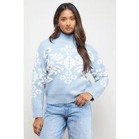 Oasis Women's Geo Print High Neck Cosy Knitted Jumper in Powder Blue | Size: Small