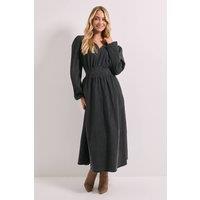 Dorothy Perkins Women's Shirred Waist Long Sleeve Denim Midi Dress in Dark Grey | Size: 12