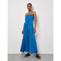 Apricot Women's Cotton Wrap Bandeau Jumpsuit in Blue | Size: 16