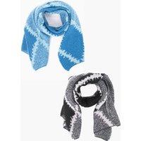 Sarta Women's Dove Crosshatch Stripe Heavyweight Winter Scarves (2 Pack) in Blue